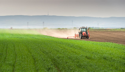 seeding crops at field