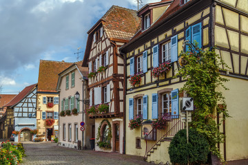 Fototapeta na wymiar Street in Eguisheim, Alsace, France