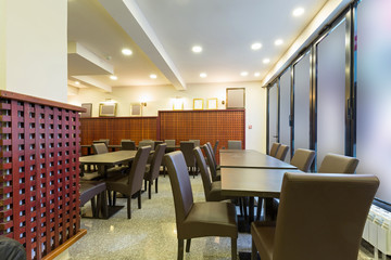 Interior of a hotel lobby cafe