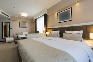 Interior of a new hotel bedroom