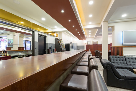Interior of a hotel lobby cafe