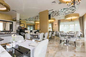 Interior of a modern new hotel restaurant