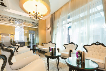 Interior of a modern cafe bar in hotel lobby