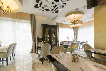 Interior of a modern luxury hotel restaurant