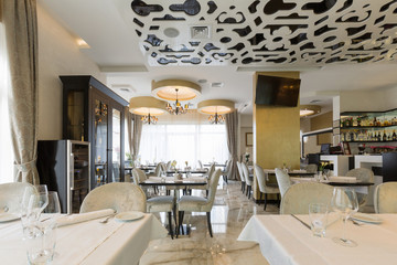 Interior of a modern luxury hotel restaurant