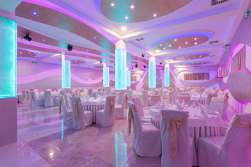 Wedding hall or other function facility set for fine dining