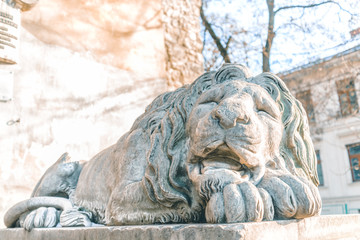 concrete lion sculpture