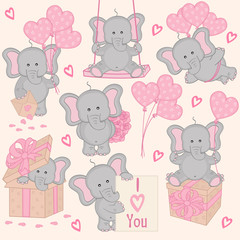 set of cute valentine elephant part 2 - vector illustration, eps
