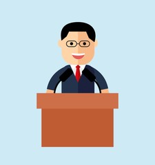 orator speaking from the tribune. public speaker. vector illustration in the flat style