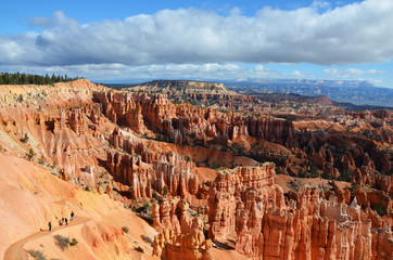 Tourists on Navajo Trail in  Bryce Canyon Scenic View in Winter