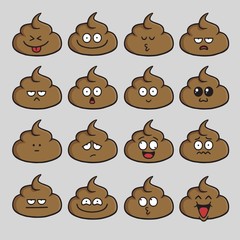 Poop Cute Cartoon Set Pack Vector Illustration