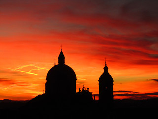 Silhouette der Basilika Weingarten, Deutschland im Abendrot