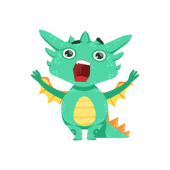 Fototapeta na wymiar Little Anime Style Baby Dragon Shouting And Screaming Cartoon Character Emoji Illustration