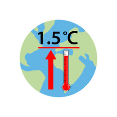 Vector image of the globe with 1.5 degrees, an arrow and thermometer