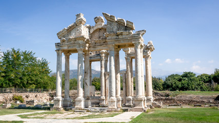 Aydin, Turkey - October 9, 2015: The Monumental gateway of Aphrodisias