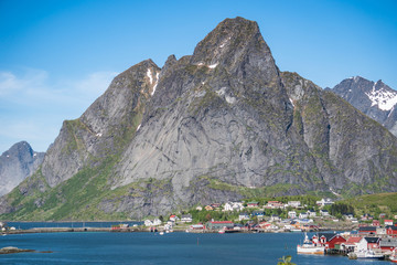 Reine, Norway - June 2, 2016: Scenery from Reine, a famous fishing village in Norway