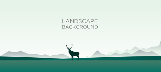 Landscape background with deer on the horizon. Vector illustrati