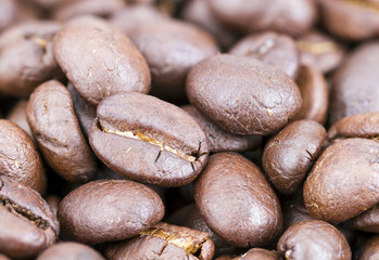 Roasted coffee beans closed up for background