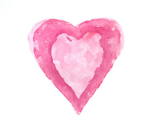 Red  heart on white isolation , watercolor hand painted on paper for valentines day, Art design element