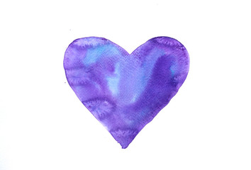 Blue violet heart , watercolor hand painted on paper for valentines day, Art design element