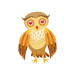 Owl In Love Cute Cartoon Character Emoji With Forest Bird Showing Human Emotions And Behavior