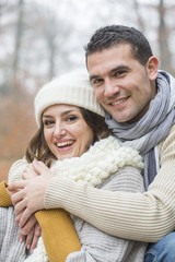 Young couple Walking  Winter Woodland