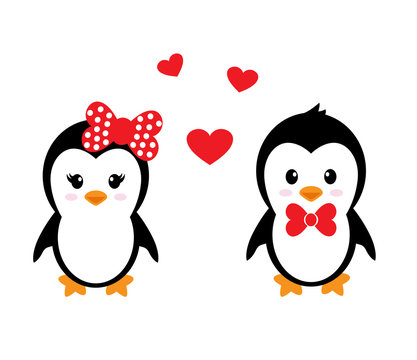 cartoon cute penguin set with heart