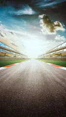 Wall murals Motorsport View of the infinity empty asphalt international race track, digital imaging recomposition montage background . evening scene .