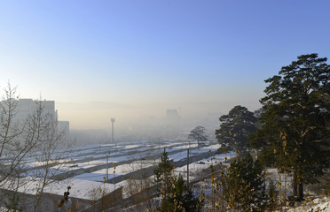  Чита, забайкальский край, смог над городом в безветренную погоду,  6 января 2016 г.