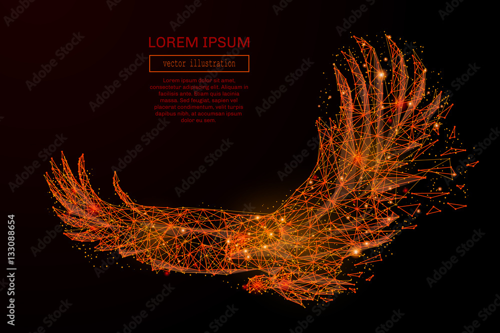 Aufkleber abstract mash line and point eagle in flames style on dark background with an inscription. starry sk