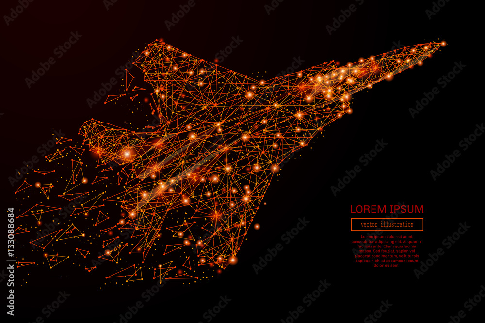 Leinwandbilder abstract mash line and point fighter jet in flames style on dark background with an inscription. bus