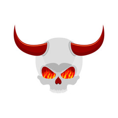 demon skull with horns. eyes of flame. Satan skeleton
