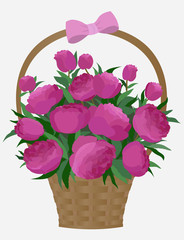 Basket peonies rustic bouquet holiday Valentine Day gift love romantic