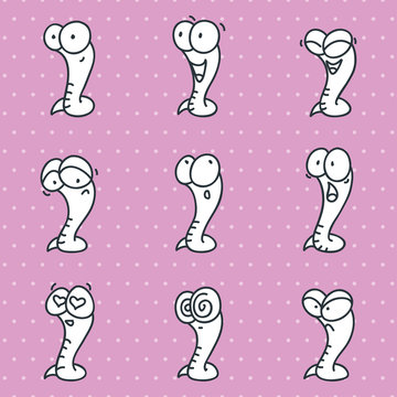 Set of funny doodle worms
