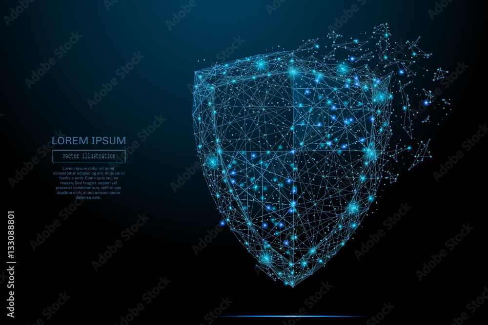 Poster security shield composed of polygons. business concept of data protection. low poly vector illustrat