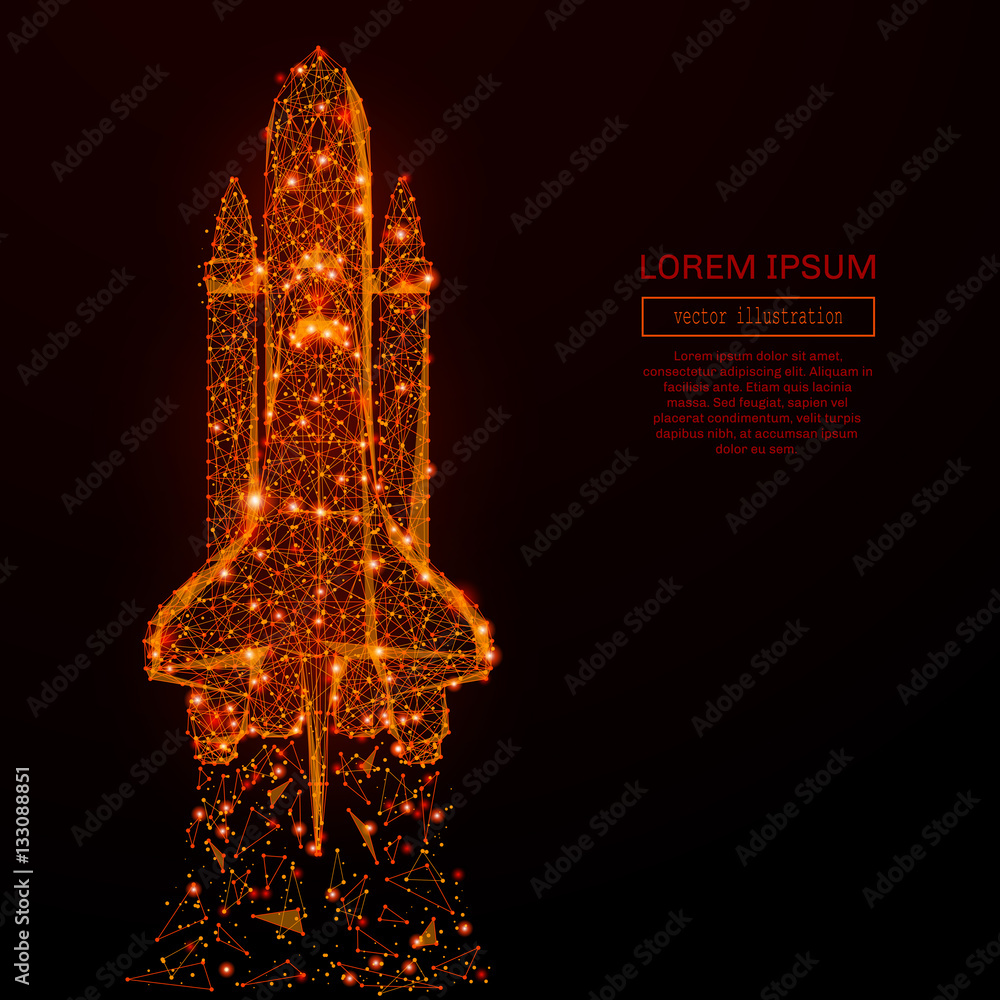 Aufkleber abstract mash line and point space shuttle in flames style on dark background with an inscription. s