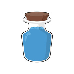 Mana in bottle. Transparent Glass Bank with ancient magic blue l