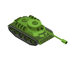 Military tank isolated. Army war machine on white background