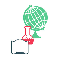 Science logo. Emblem for scientific laboratory. flask and globe.