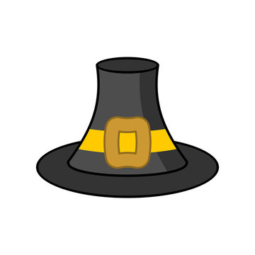 Pilgrim hat isolated. Old Black cap traveler on white background