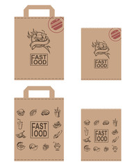 collection of various paper packages for fast food