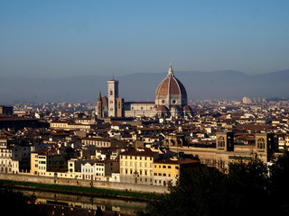 Fototapeta na wymiar panorama of Florence, Pitti Palace, the cathedral of florence and basilica holy cross