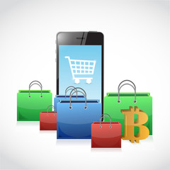 Bitcoin and mobile phone shopping concept