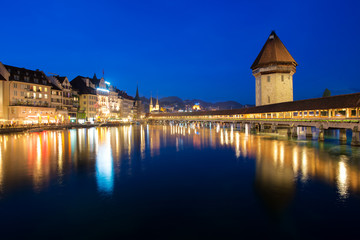 Obraz na płótnie Canvas Lucerne. Image of Lucerne, Switzerland during twilight blue hour
