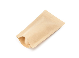 blank packaging recycle kraft paper pouch isolated on white
