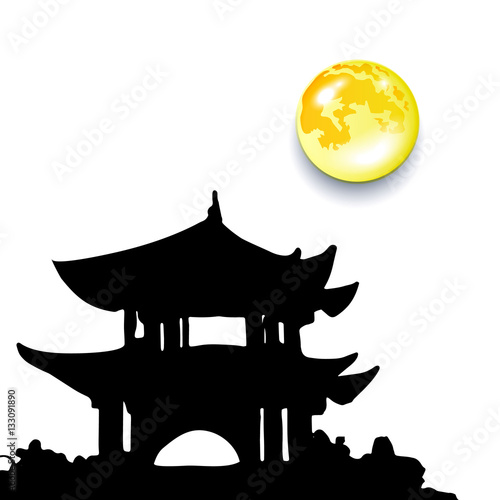 "china, silhouette, vector, illustration, chinese, temple, pagoda