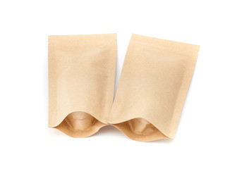 blank packaging recycle kraft paper pouch isolated on white