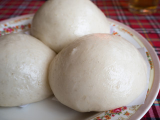 Mantou circular plate, white, soft flesh.