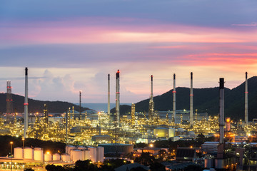Oil refinery industry at night in Chonburi, Thailand.