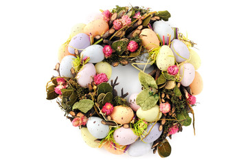 easter egg wreath on isolated background